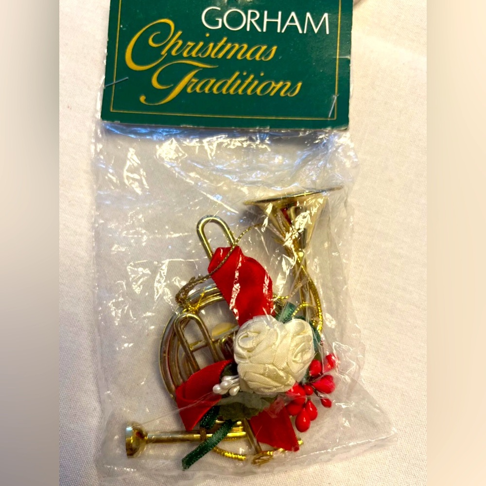 Gorham Christmas traditions Gold Tone Metal Musical Instrument ornament Vintage